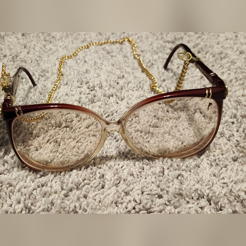Diane De Carlo $230 Vintage Handmade In France Oversize Eyeglasses Red/Gold
